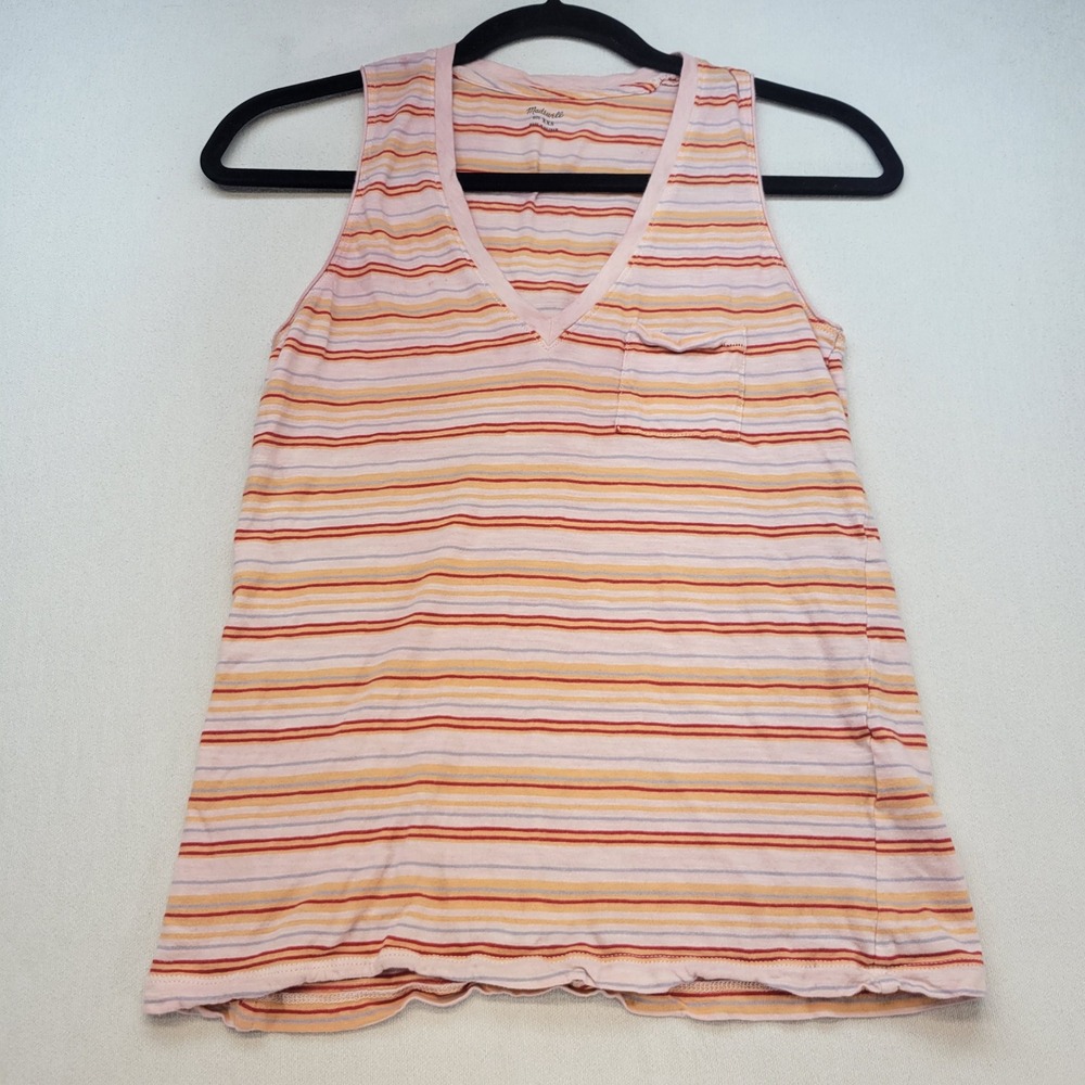 Madewell Tank Top Womens XXS Multicolor Striped V-Neck Pocket Sleeveless